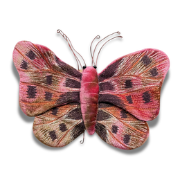 Original Silk Velvet Embroidered Butterfly in Shaded Light Rouge