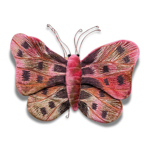 Original Silk Velvet Embroidered Butterfly in Shaded Light Rouge