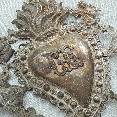 19th-century Italian Ex-Voto Sacred Silver Heart (No. 105)