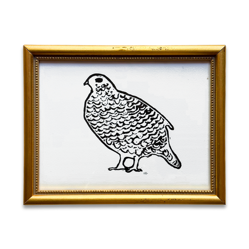 Hugo Guinness "Quail" Linocut in a Vintage Frame