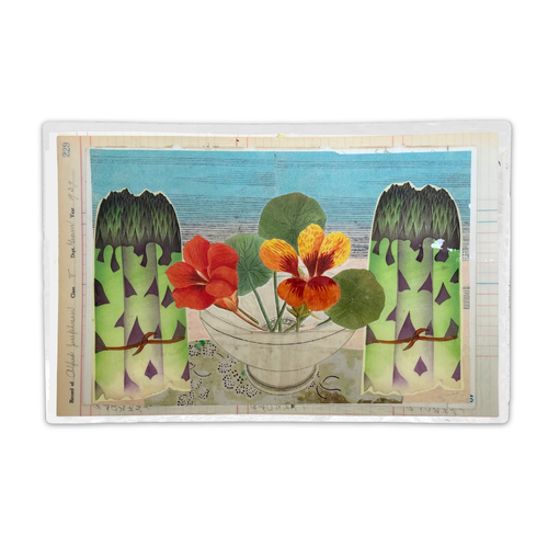 One-of-a-Kind Collaged Asparagus & Nasturtium Mat (#5)