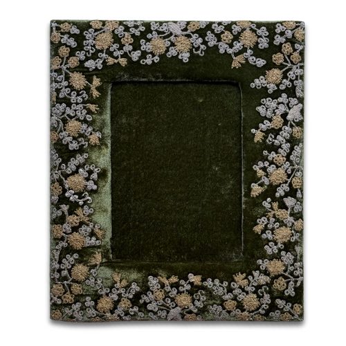 Candolyn Silk Velvet Embroidered Tabletop Frame in Foliate Green