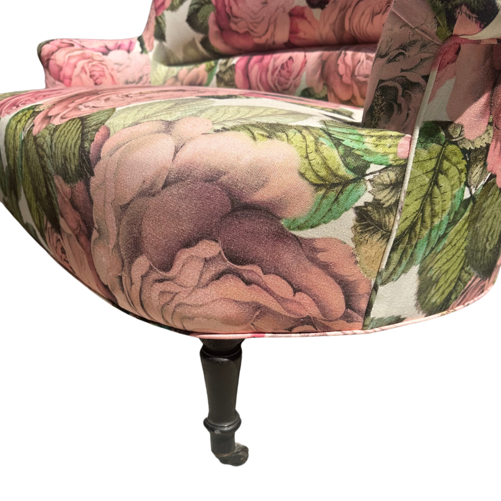 19th Century French Loveseat in John Derian for Designers Guild "The Rose Tuberose" Fabric