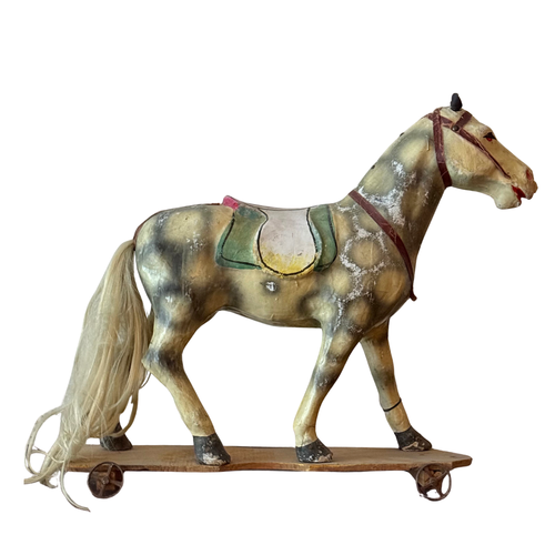 19th-century French Toy Horse on Wheels
