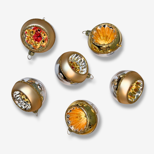 Set of 6 Gold Reflector Ornaments