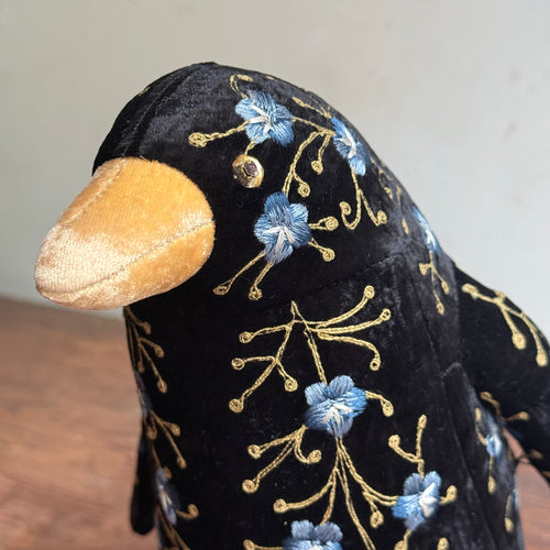 Misha Embroidered Silk Velvet Penguin in Black