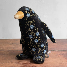 Misha Embroidered Silk Velvet Penguin in Black