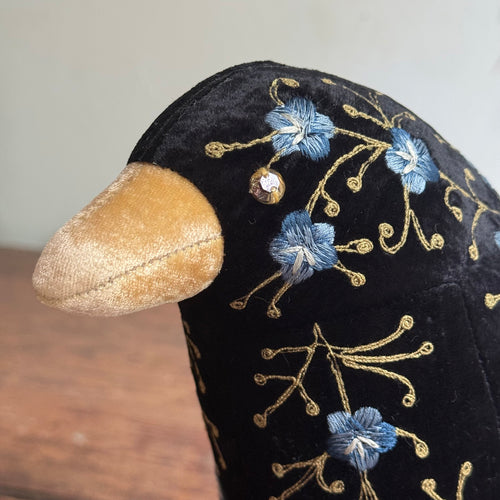 Misha Embroidered Silk Velvet Penguin in Black
