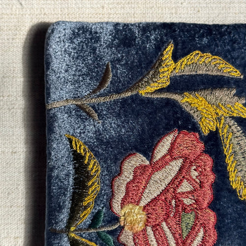 Lola Embroidered Silk Velvet Cosmetic Zip Pouch in Indigo