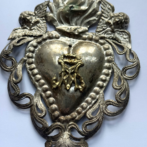 19th-century Italian Ex-Voto Sacred Silver Heart (#5)
