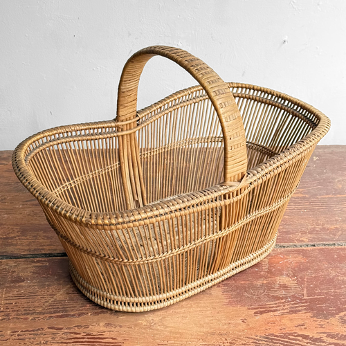 19th-century French Wicker Gathering Basket
