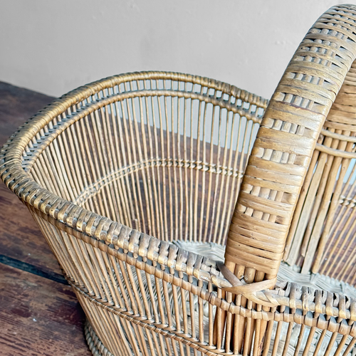 19th-century French Wicker Gathering Basket