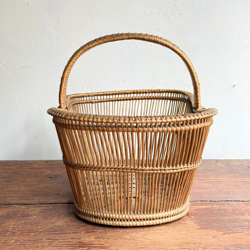 19th-century French Wicker Gathering Basket