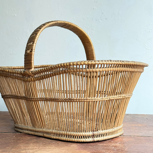 19th-century French Wicker Gathering Basket