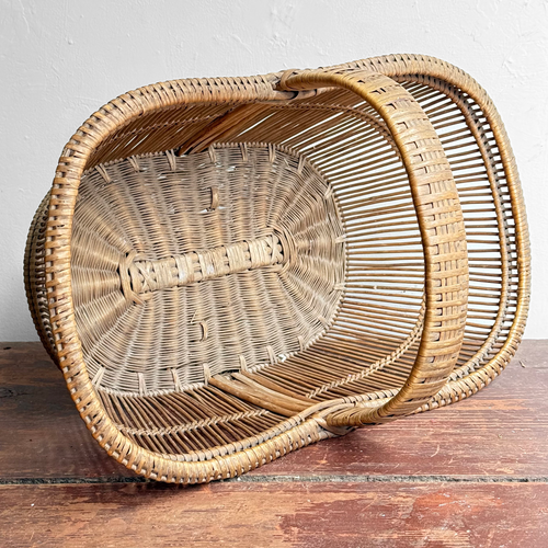 19th-century French Wicker Gathering Basket