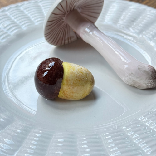 Trompe L'oeil Mushroom Plate with Basket-Weave Rim