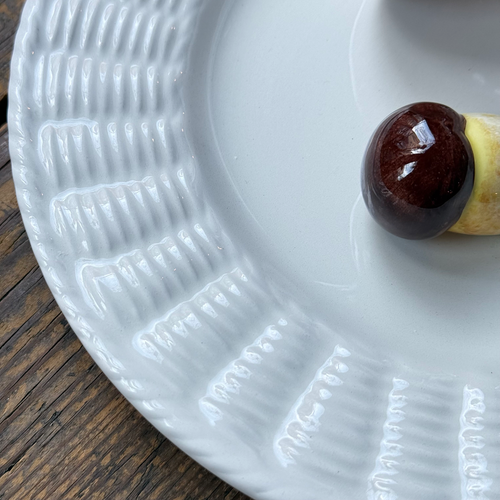 Trompe L'oeil Mushroom Plate with Basket-Weave Rim