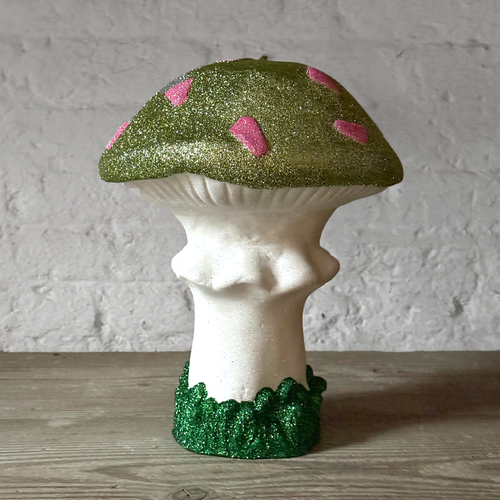 Large Glitter Mushroom in Light Green & Pink