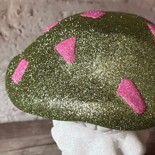 Large Glitter Mushroom in Light Green & Pink