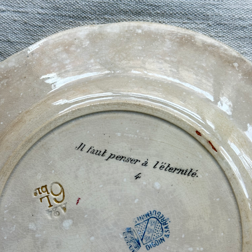 Set of 6 19th‑century French Sarreguemines Talking Plates