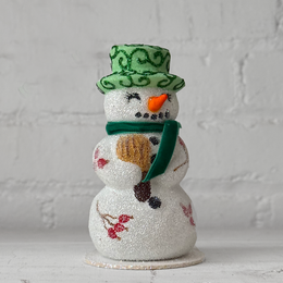 Papier-Mâché Beaded Snowman in Green Hat