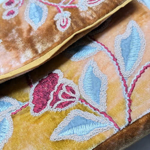 Lorraine Embroidered Silk Velvet Shoulder Bag in Shaded Yellow