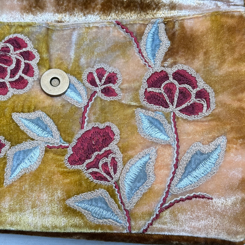 Lorraine Embroidered Silk Velvet Shoulder Bag in Shaded Yellow