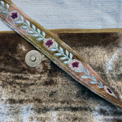 Lorraine Embroidered Silk Velvet Shoulder Bag in Shaded Yellow