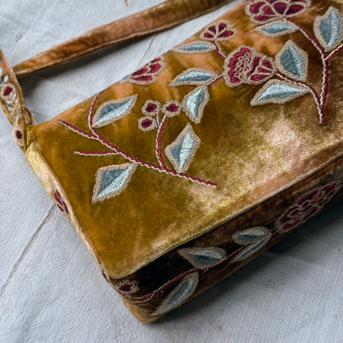 Lorraine Embroidered Silk Velvet Shoulder Bag in Shaded Yellow
