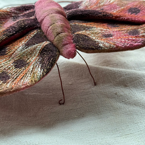 Original Silk Velvet Embroidered Butterfly in Shaded Light Rouge