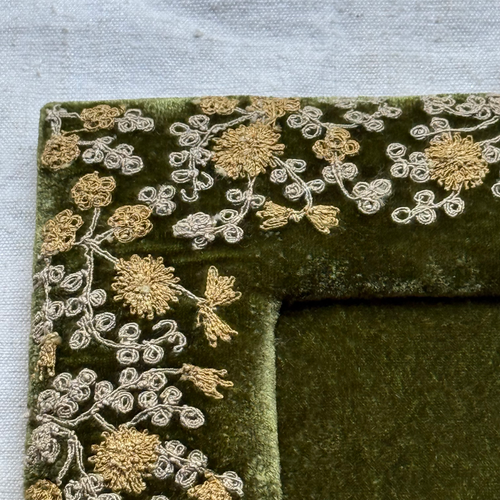 Candolyn Silk Velvet Embroidered Tabletop Frame in Foliate Green