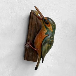 Early 20th-century Black Forest Carved Kingfisher Bird with Fish (BF-605)