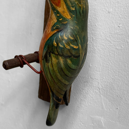 Early 20th-century Black Forest Carved Kingfisher Bird with Fish (BF-605)