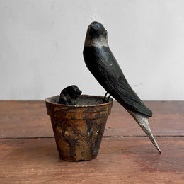 Black Forest Carved Bird on Clay Pot (9-05)
