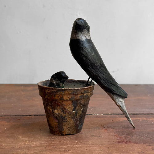 Black Forest Carved Bird on Clay Pot (9-05)