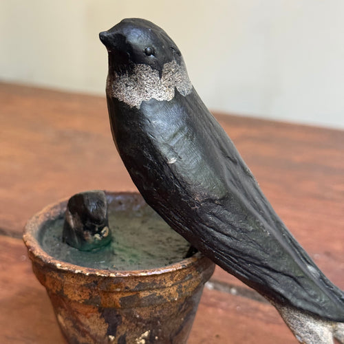 Black Forest Carved Bird on Clay Pot (9-05)