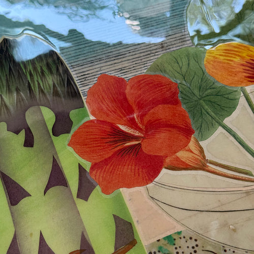 One-of-a-Kind Collaged Asparagus & Nasturtium Mat (#5)