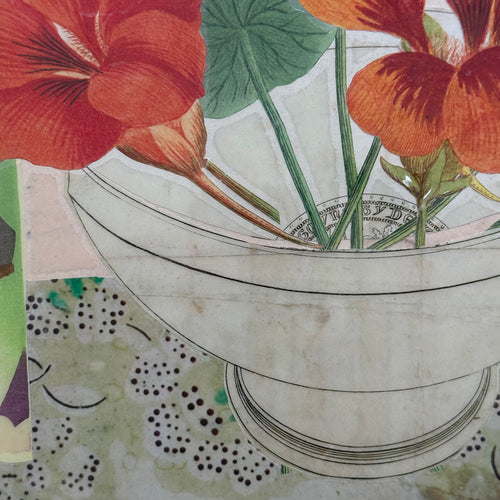 One-of-a-Kind Collaged Asparagus & Nasturtium Mat (#5)