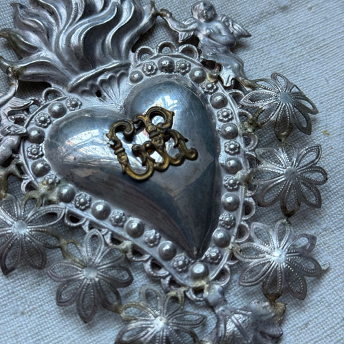 19th-century Italian Ex-Voto Sacred Silver Heart (No. 5-26)