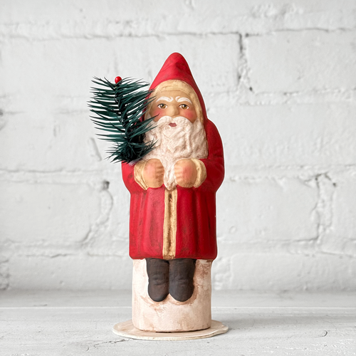 Small Papier-Mâché Santa in Old Red Finish