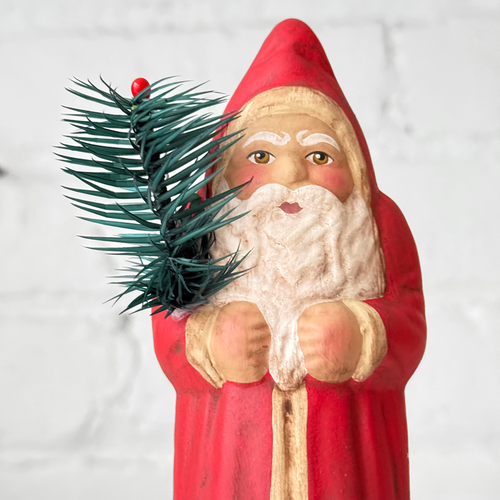 Small Papier-Mâché Santa in Old Red Finish