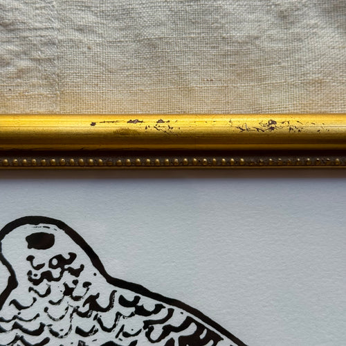 Hugo Guinness "Quail" Linocut in a Vintage Frame