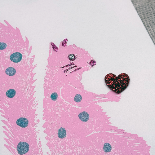 Block Printed Pinkie the Girl Folded Card