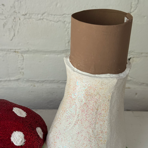 Large Papier-Mâché Glitter Mushroom with Lime Green Base