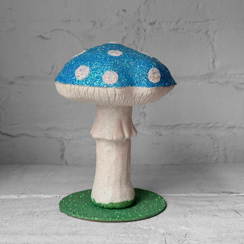 Single Glitter Mushroom in Light Blue with White Dots