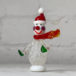 Glass Snowman Figurine with Scarf and Green Mittens