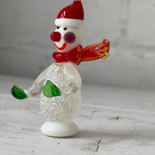 Glass Snowman Figurine with Scarf and Green Mittens