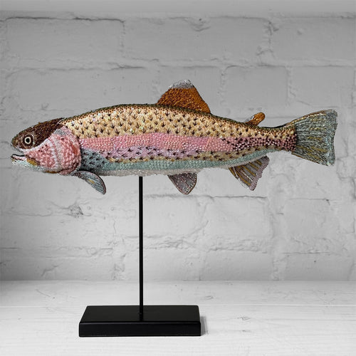 Hand-Beaded Rainbow Trout on Stand by Trovelore