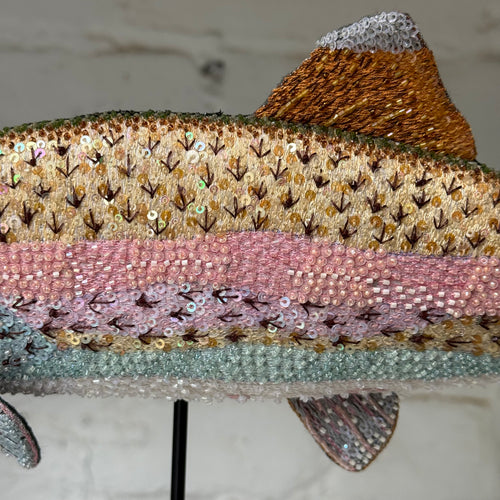 Hand-Beaded Rainbow Trout on Stand by Trovelore