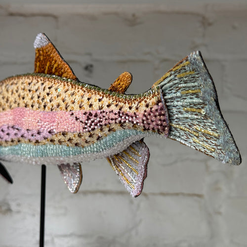Hand-Beaded Rainbow Trout on Stand by Trovelore